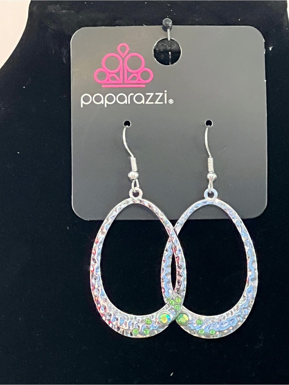 Paparazzi Silver Green Iridescent Oval Dangle Earrings
